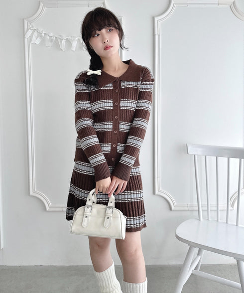 マルチボーダーケーブルニットセットアップ | LO2256075 | ブラウン