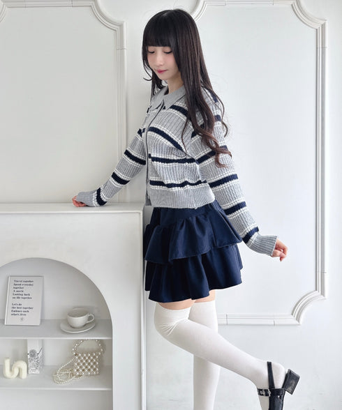 マルチボーダーケーブルニットセットアップ | LO2256075 | グレー