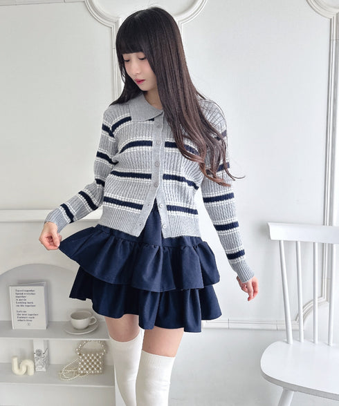 マルチボーダーケーブルニットセットアップ | LO2256075 | グレー