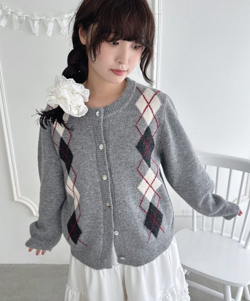 アーガイルニットカーディガン | LO2256077 | グレー