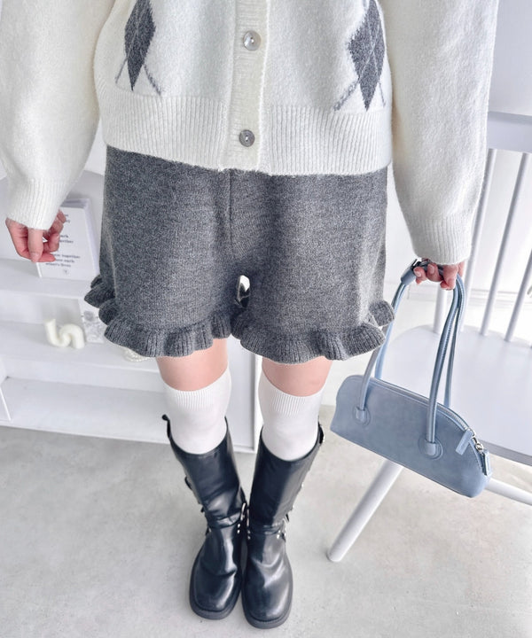 裾フリルニットショートパンツ | LO2254037 | チャコールグレー