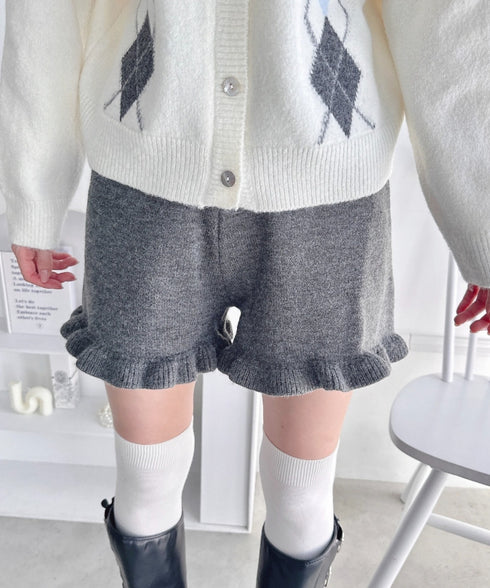 裾フリルニットショートパンツ | LO2254037 | チャコールグレー