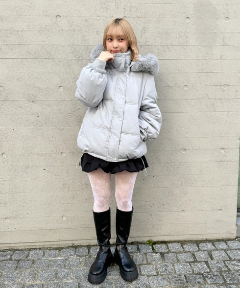 ボリュームフェイクファーフードパデッドジャケット | LO2254038 | グレー