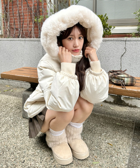 ボリュームフェイクファーフードパデッドジャケット | LO2254038 | アイボリー