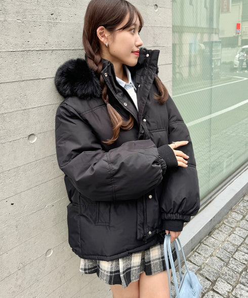 ボリュームフェイクファーフードパデッドジャケット | LO2254038 | ブラック