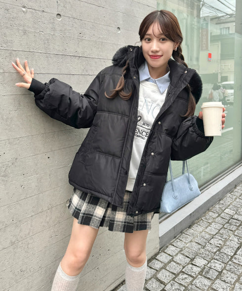 ボリュームフェイクファーフードパデッドジャケット | LO2254038 | ブラック