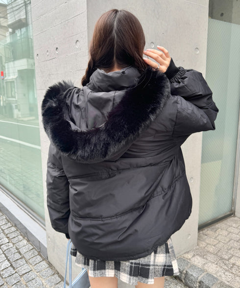 ボリュームフェイクファーフードパデッドジャケット | LO2254038 | ブラック