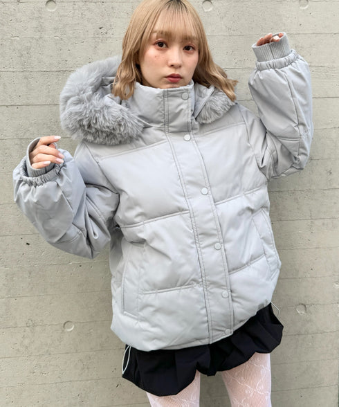 ボリュームフェイクファーフードパデッドジャケット | LO2254038 | グレー