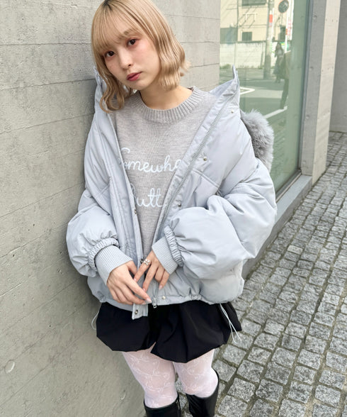 ボリュームフェイクファーフードパデッドジャケット | LO2254038 | グレー