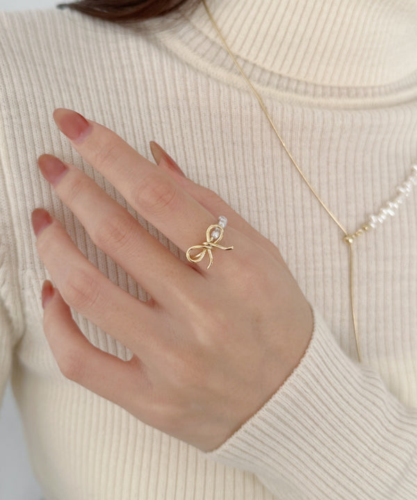 リボンモチーフパールリング | SW4256009 | ゴールド