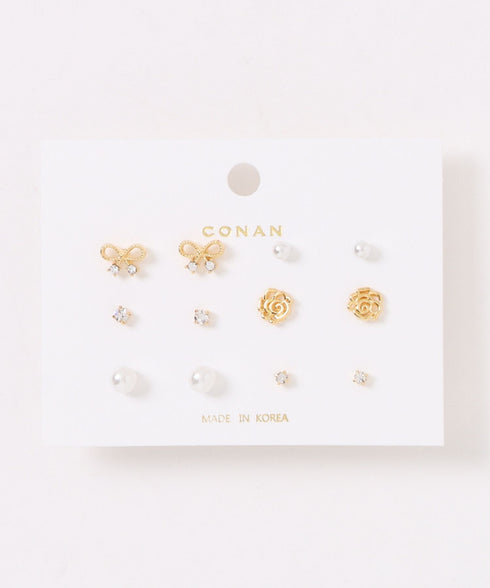 リボン/ローズモチーフ6ペアセットピアス | SW4256012 | ゴールド