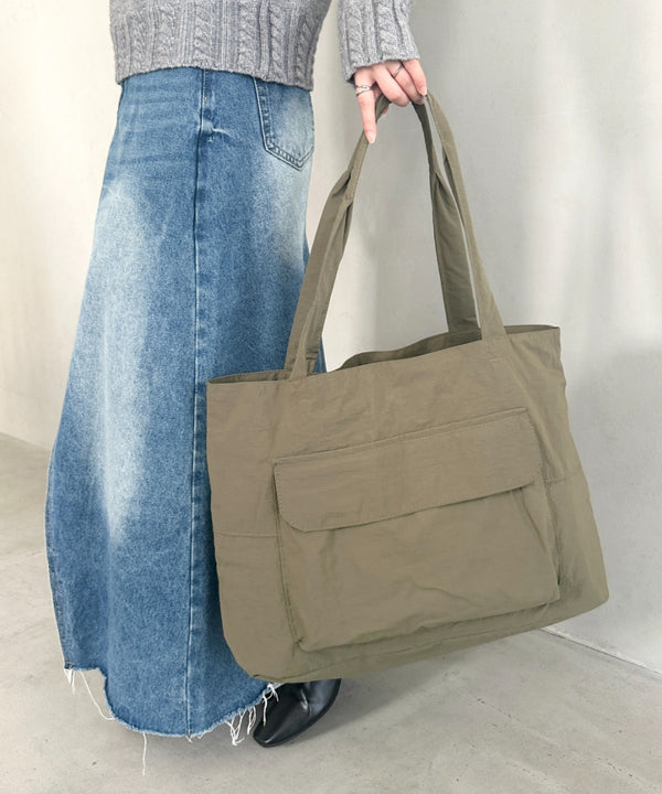 【A4収納可能】ナイロン軽量大容量トートバッグ マザーズバッグ トラベルバッグ ユニセックス | MD1256055 | カーキ