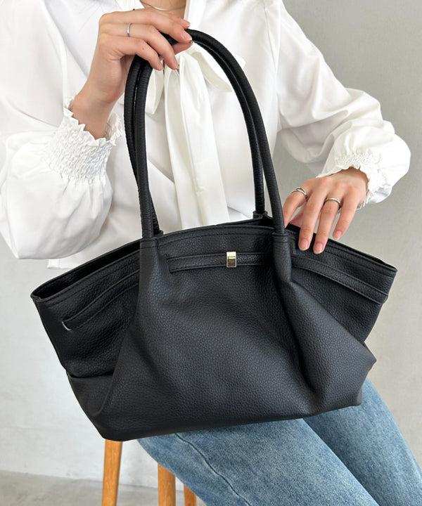 【500mlペットボトル収納可能】PUタックトートバッグ | MD1256059 | ブラック