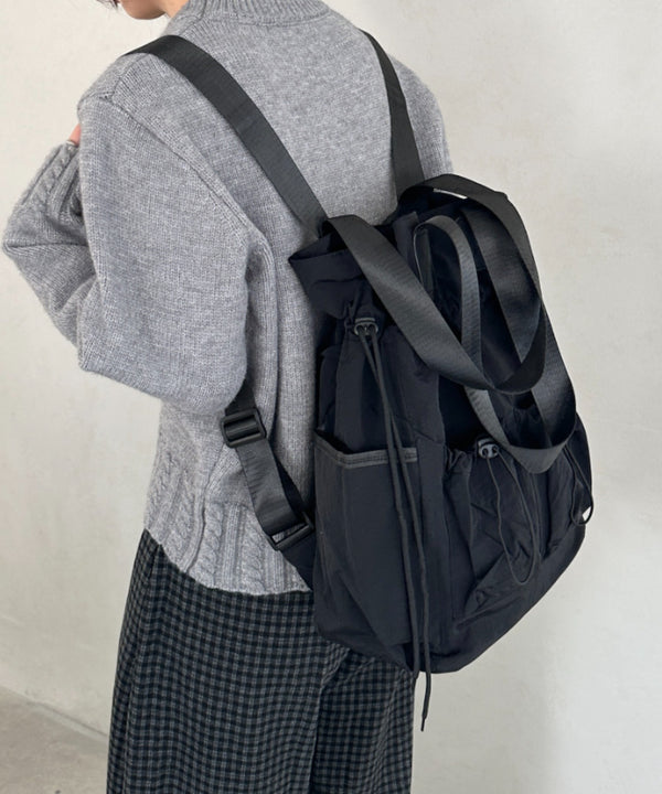 【A4収納可能】多ポケット付き巾着2WAYトートバッグ リュック | MD1256062 | ブラック