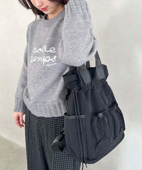 【A4収納可能】多ポケット付き巾着2WAYトートバッグ リュック | MD1256062 | ブラック