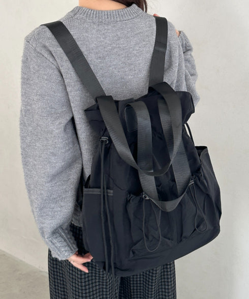 【A4収納可能】多ポケット付き巾着2WAYトートバッグ リュック | MD1256062 | ブラック