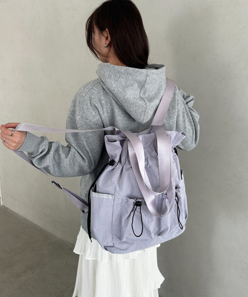 【A4収納可能】多ポケット付き巾着2WAYトートバッグ リュック | MD1256062 | グレー