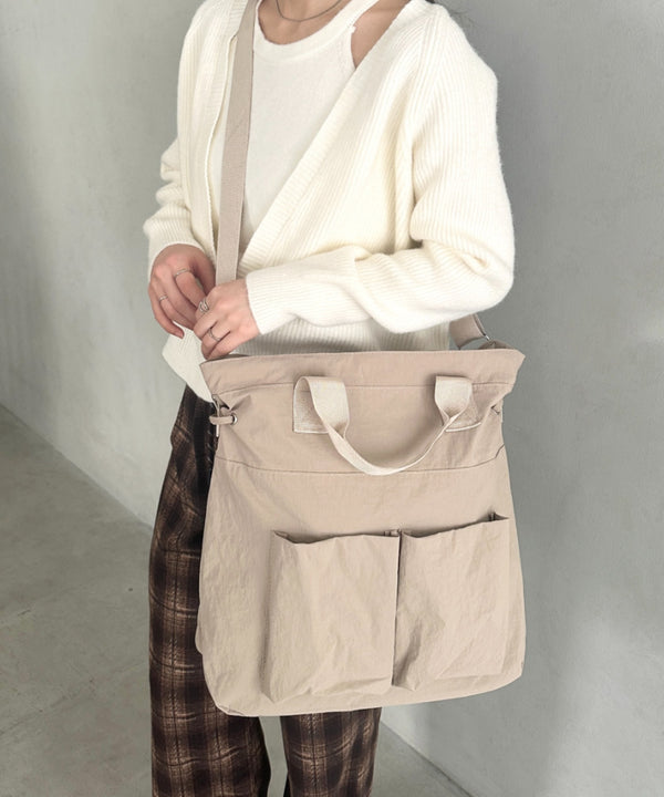 【A4収納可能】ナイロン軽量多ポケット２WAYショルダーバッグ トートバッグ | MD1256066 | ベージュ