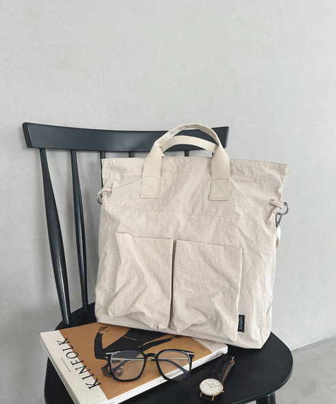 【A4収納可能】ナイロン軽量多ポケット２WAYショルダーバッグ トートバッグ | MD1256066 | アイボリー