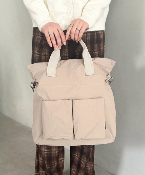 【A4収納可能】ナイロン軽量多ポケット２WAYショルダーバッグ トートバッグ | MD1256066 | ベージュ
