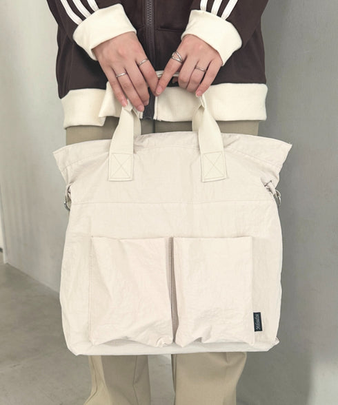 【A4収納可能】ナイロン軽量多ポケット２WAYショルダーバッグ トートバッグ | MD1256066 | アイボリー