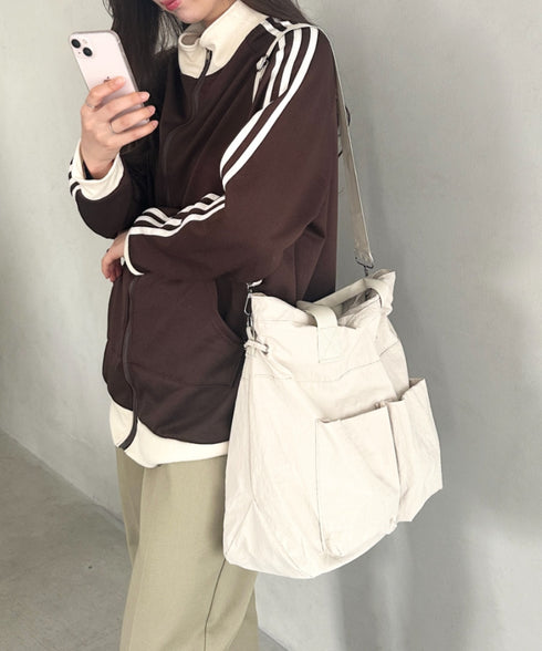 【A4収納可能】ナイロン軽量多ポケット２WAYショルダーバッグ トートバッグ | MD1256066 | アイボリー