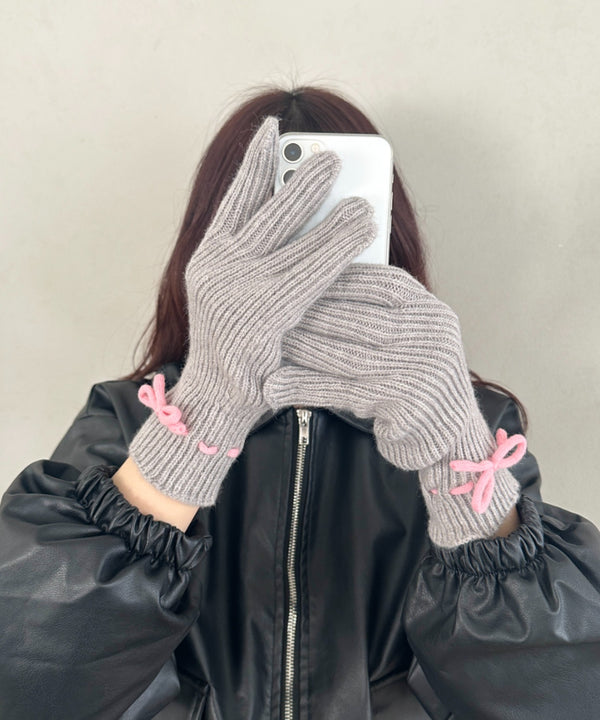 ワンポイントリボン手袋 | MD6254002 | グレー