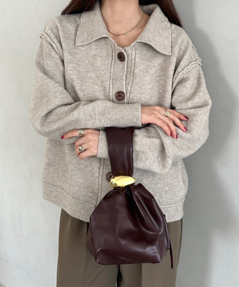 ワンポイントパーツ ワンハンドルサイドファスナーハンドバッグ オケージョンバッグ | MD1256072 | ブラウン