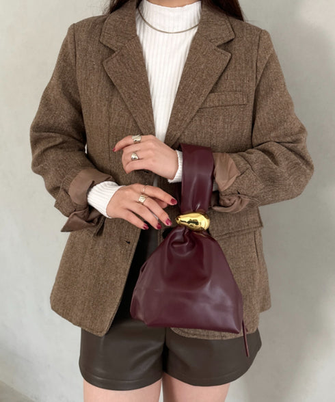 ワンポイントパーツ ワンハンドルサイドファスナーハンドバッグ オケージョンバッグ | MD1256072 | ワインレッド