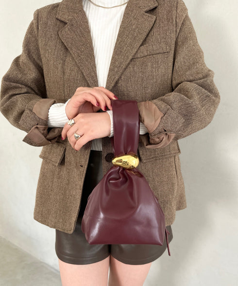 ワンポイントパーツ ワンハンドルサイドファスナーハンドバッグ オケージョンバッグ | MD1256072 | ワインレッド