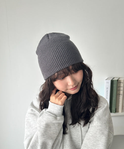 【6色展開】ニット帽子 リブニット ビーニー | MD5254005 | グレー