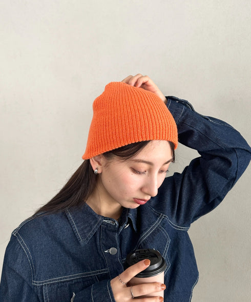 【6色展開】ニット帽子 リブニット ビーニー | MD5254005 | オレンジ