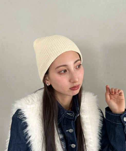 【6色展開】ニット帽子 リブニット ビーニー | MD5254005 | ベージュ