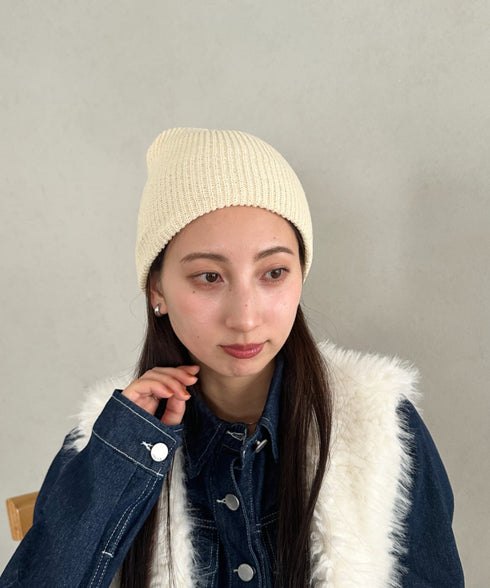 【6色展開】ニット帽子 リブニット ビーニー | MD5254005 | ベージュ