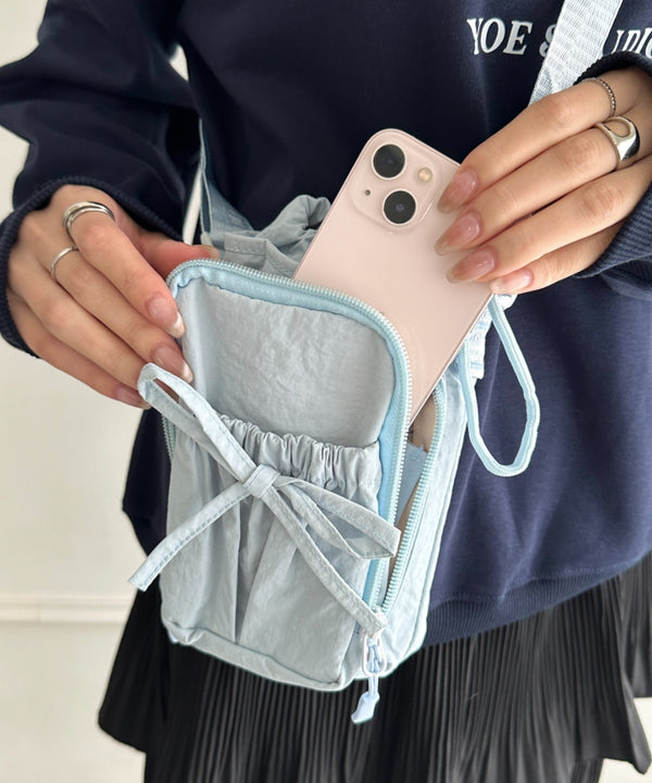 ボトルホルダーバッグ ショルダーバッグ  リボン巾着ショルダーバッグ ペットボトルショルダーバッグ | WR1256045 | ブルー