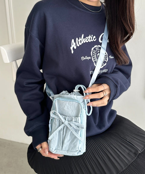 ボトルホルダーバッグ ショルダーバッグ  リボン巾着ショルダーバッグ ペットボトルショルダーバッグ | WR1256045 | ブルー