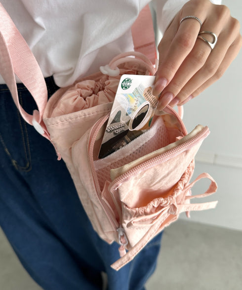 ボトルホルダーバッグ ショルダーバッグ  リボン巾着ショルダーバッグ ペットボトルショルダーバッグ | WR1256045 | ピンク