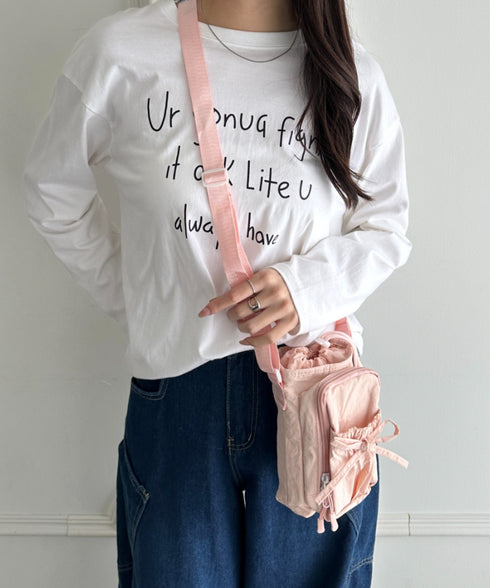 ボトルホルダーバッグ ショルダーバッグ  リボン巾着ショルダーバッグ ペットボトルショルダーバッグ | WR1256045 | ピンク