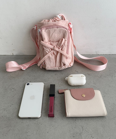 ボトルホルダーバッグ ショルダーバッグ  リボン巾着ショルダーバッグ ペットボトルショルダーバッグ | WR1256045 | ピンク