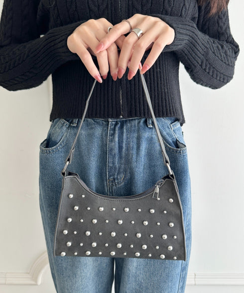 スタッズコンパクトハンドバッグ | WR1256046 | ブラック