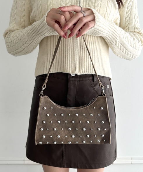 スタッズコンパクトハンドバッグ | WR1256046 | ブラウン