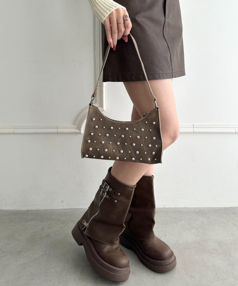 スタッズコンパクトハンドバッグ | WR1256046 | ブラウン