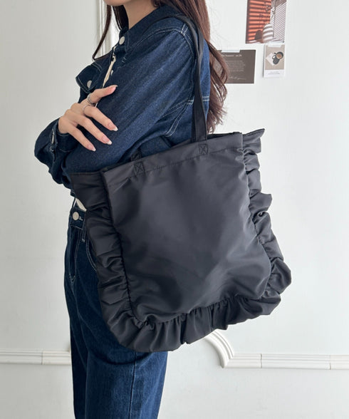 【A4収納可能】フリルトートバッグ | WR1256047 | ブラック