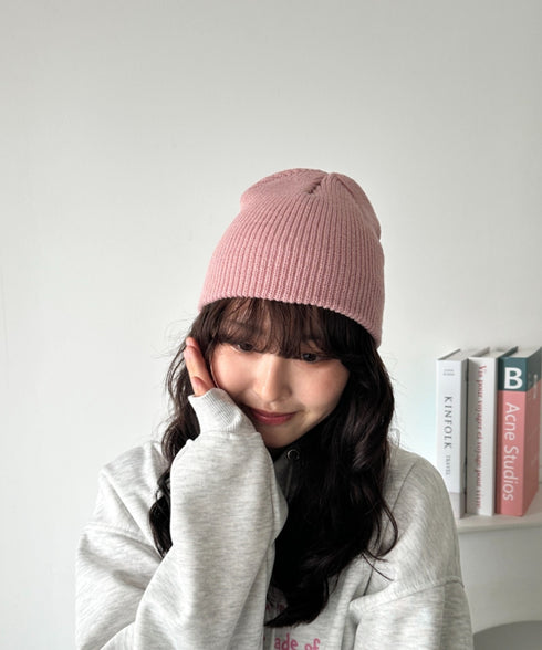 【8色展開】ニット帽子 リブニット ビーニー | WR5254001 | ピンク