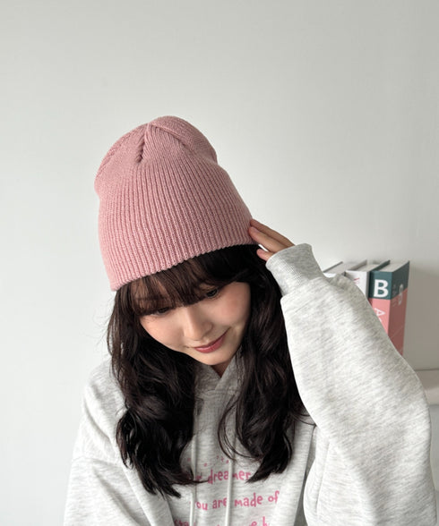 【8色展開】ニット帽子 リブニット ビーニー | WR5254001 | ピンク