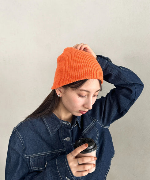 【8色展開】ニット帽子 リブニット ビーニー | WR5254001 | オレンジ