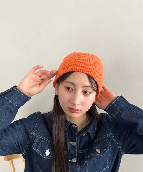 【8色展開】ニット帽子 リブニット ビーニー | WR5254001 | オレンジ