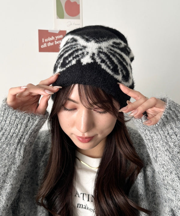 バタフライデザインニット帽 蝶デザインビーニー | WR5254004 | ブラック