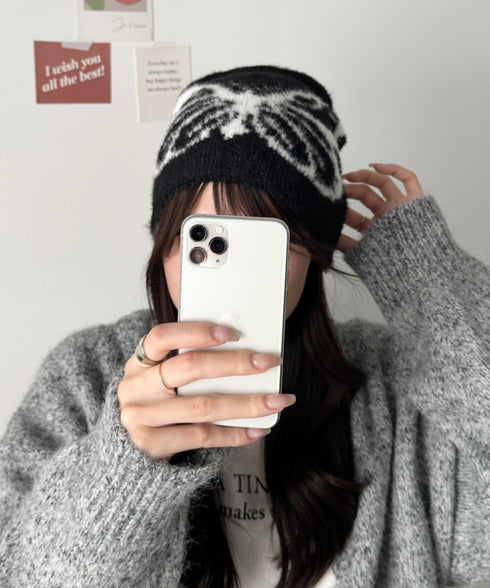 バタフライデザインニット帽 蝶デザインビーニー | WR5254004 | ブラック