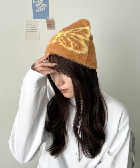 バタフライデザインニット帽 蝶デザインビーニー | WR5254004 | ベージュ